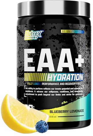 Nutrex Research EAA Hydration | EAAs + BCAA Powder | Muscle Recovery, Strength, Muscle Building, Endurance | 8G Essential Amino Acids + Electrolytes | Blueberry Lemonade 30 Servings