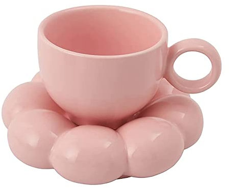 Bsowte Keramik-Kaffeetassen-Set mit Sonnenblumen-Untertasse, Rosa, 6,7 Unzen, 2 Tassen, 2E+2 ml, Zylindrisch, Wiederverwendbar, Geblümt, Alle Gelegenheiten, Zuhause