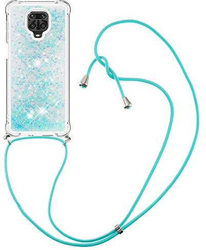 MRSTER Funda con Cuerda para Xiaomi Redmi Note 9S, Bling Glitter Líquido Carcasa Moda Ajustable Collar Correa Protección Case para Xiaomi Redmi Note 9 Pro. LP Star Blue