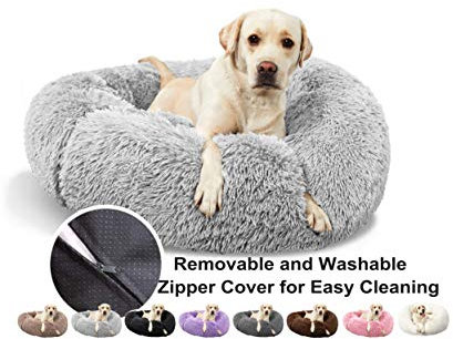 Haoye Haustierbettbett für Katzen, für Hunde, rund, Plüsch, Donut-Bett, waschbar, leicht zu reinigen