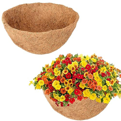 Halatool 2 runde Kokosfaser-Einlagen zum Aufhängen, 35,6 cm, 100 % natürliche -Kokosfaser-Auskleidung für Garten, Blumentopf, Gemüse, Kräutertopf.