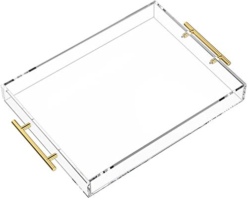 NIUBEE Transparentes Serviertablett, 30,5 x 40,6 cm, auslaufsicher, Acryl, dekoratives Tablett, Organizer für Ottomane, Couchtisch, Arbeitsplatte mit runden Griffen