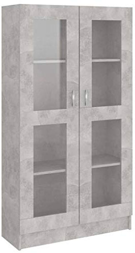 vidaXL Armoire à Vitrine, Meuble de Rangement avec Compartiment, Étagère de Salon Salle de Séjour Chambre Intérieur, Gris Béton Bois d’Ingénierie
