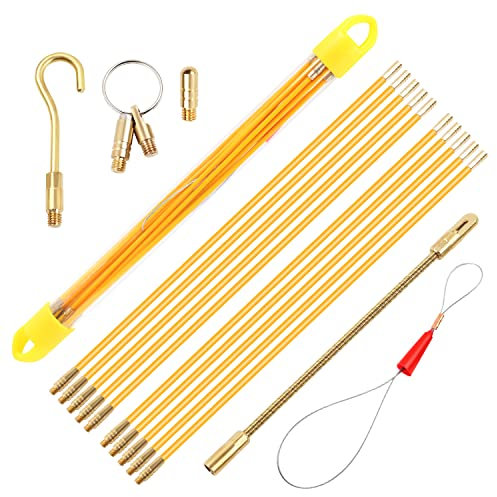 10 Stück Kabel-Einziehstangensatz, Einziehdraht mit Führungsfeder für Kabelverlegung und Haushaltsstrom (330mm, Gelb)
