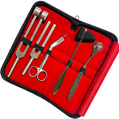 Innotech Diagnostik Reflex -und Neurologie Sensibilitätsdiagnostik 5 teiligen set mit Nervenrad Reflexhammer Verbandsschere und Stimmgabel mit 512 Hz und 128 Hz (Reflex Set)