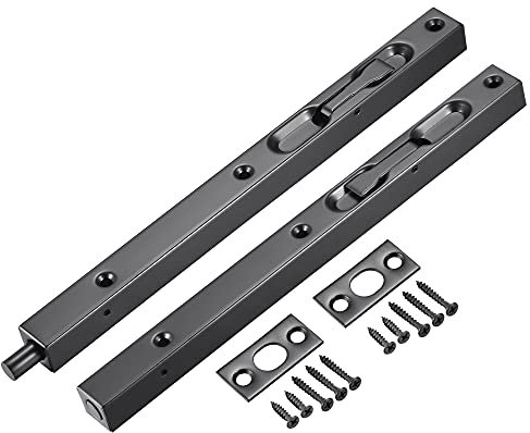 sourcing map Flush Bolt, 10-inch Stainless Steel Security Door Guard Lever Action Latch Slide Lock 2 Pcs, Black