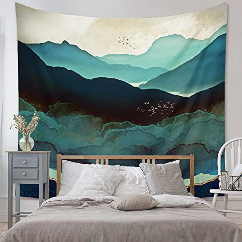 Ricemru Berglandschaft Wandteppich Aesthetic,Wandbehang Abstrakte Kunst See Vogel Wandtuch Natur Landschaft Wald Wanddeko für Schlafzimmer,150x130