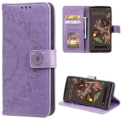 CoverKingz Handy Tasche kompatibel mit Google Pixel 6 - Handycase mit Kartenfach Handyschutzhülle Cover - Smartphonehülle klappbar Motiv Mandala Lila