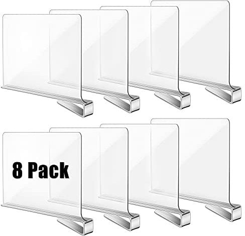 Okydoky Acrylic Shelf Dividers for Closet, Wood Closets Shelf Separator and Organizer, Transparent Closet Organizer Divider for Kitchen Cabinets, Bookcases(8p,UK)