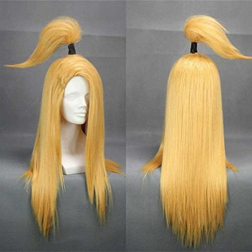 Dagua Cosplay Perücke,Deidara Cosplay Perücke,Long Gold Yellow Perücke,Mit Kostenloser Perückenkappe,Halloween Kostüm Perücke,für Party Karneval Weihnachten