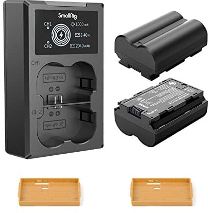 SMALLRIG Ersatzbatterien Kamera Battery für NP-W235 (2 Stück, 2040mAh Akkus) und LCD Display Ladegerät Set, Wiederaufladbarer Akku für Fujifilm X-T5, X-T4, X-H2S, GFX 50S II, GFX 100S - 3822