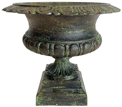 L'Héritier Du Temps Vase Vasque Chambord Jardinière de Pilier Pot de Fleur Décoratif en Fonte Verte 27,5x31x31cm