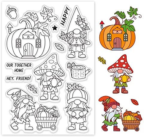 GLOBLELAND Herbsternte Klare Stempel Wichtel Kürbis Haus Warenkorb Silikon Klare Stempel Siegel für Karten Basteln DIY Scrapbooking Fototagebuch Album Dekoration