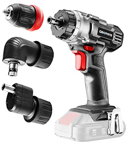 GRAPHITE 18V Li-Ion cordless drill, speed I: 0-350 min⁻¹ II: 0-1250 min⁻¹, right/left, keyless quick chuck 0.8-10 mm, torque range 1-16 (and drilling option), torque (soft/hard): 28/44 Nm