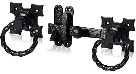 XFORT Smithy's Range Rope Ring Gate Latch, Black Antique Hammered Finish Ring Gate Latch, Corrosion Resistant, Ideal for External Use As A Garden Gate Latch, Shed & Barn Door Lock.