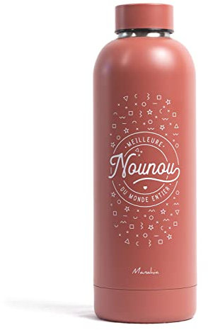 Manahia Bouteille Isotherme Cadeau Nounou - Meilleure Nounou du Monde Entier - 500ml - Gourde Isotherme - Acier Inoxydable - Gourde Sport - Cadeau Personnalisé Nounou - Merci Nounou