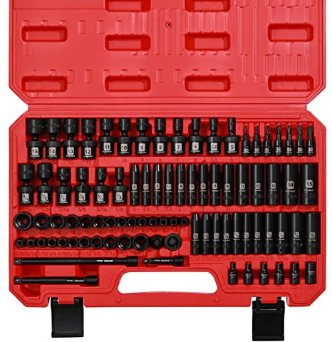 MIXPOWER 86PCS 1/4 Drive Master Impact Socket Set, Universal/Deep/Standard/Torx/Inverted Torx Socket, Impact Grade, Metric&SAE, 6 Point…