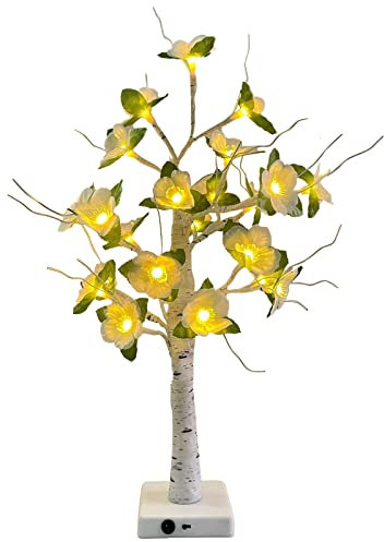 BFYDOAA Beleuchtete Magnolien-Blumen-Baum-Lampe, Tischplatte, künstliche Bonsai-Nachtlichter für Geburtstag, Weihnachten