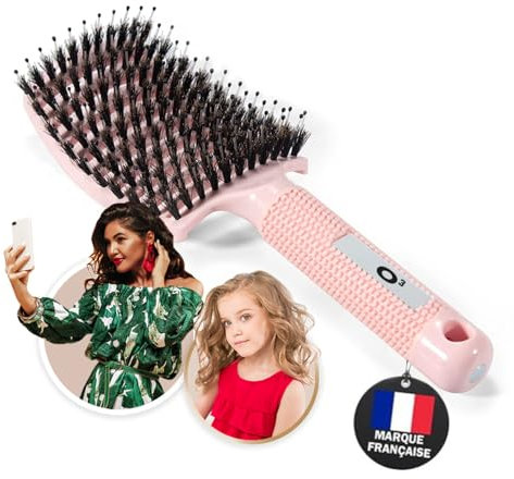 Brosse Cheveux demelante Magique [ Brosse ROSE Bonbon NE TIRE PAS ] Poil de Sanglier 100% Naturelle - Pour démêler en douceur !