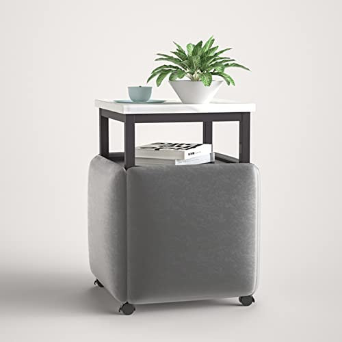 KUKIXO 5 in 1 Kombinations-Esstisch mit 4 stapelbaren Hockern, Platzsparend Verschachtelungs-Beistelltisch, Fußstütze nach Hause Creative Cube Sofa Stuhl & Tisch (Color : Gris, Size : Wit)