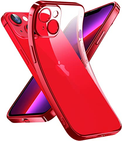 Supdeal Crystal Clear Case for iPhone 14 Plus, [Never Yellow] [Camera Protection], Thin Slim Fit Transparent Soft Silicone Phone Protective Case Cover, 6.7 Inch, Red