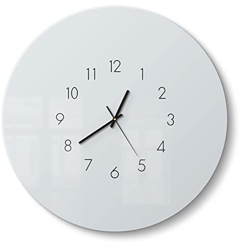 DEQORI Glasuhr | rund Ø 50 cm | Unifarben - Hellgrau | große XXL Design Uhr aus Glas | leise Wanduhr für Wohnzimmer & Küche | Moderne Hingucker Uhr für die Wand