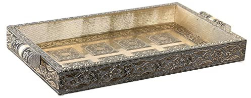 DKD Home Decor Bandeja Indio de la Marca, Color champán, de Madera y Metal (36 x 22 x 4 centímetros)