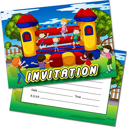 20 x Bouncy Castle Kids Birthday Invitations - A6 Double Sided Cards with Envelopes. Designed and Printed on the UK