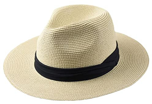keusyoi Große Panama-Hüte für Damen, Strand, breite Krempe, Strohhut, Mann, Sommer, Sonnenhut, Übergröße, beige, 60-64cm