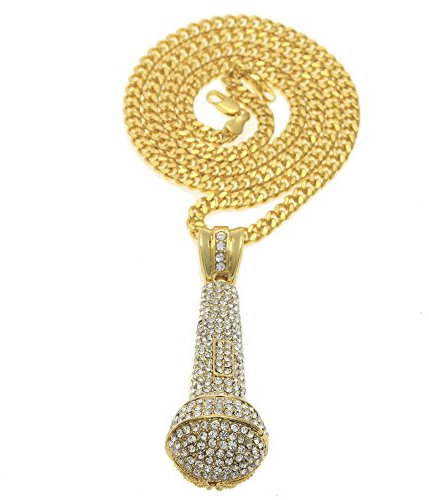 ZALTAS Mens Women Alloy Microphone Pendant Necklace,Rock Music Necklace Hip Hop Punk Rock Sign Horn/Headphone/Microphone Necklaces gold