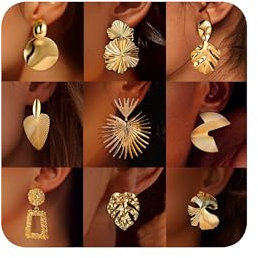 Kakonia 9Paar Clip Ohrringe Damen Gold Silber Ohrclips Non Pierced No Piercing Earrings Hypoallergen Fake Ohrringe Hängend Geometrische Blätter Double Ohrringe Piercing für Damen