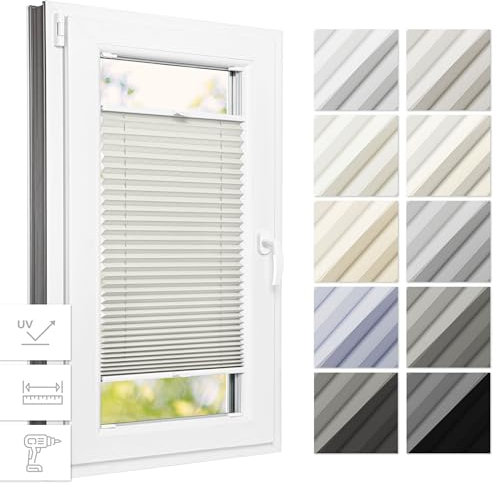 Estika Thermo-Plissee mit Bohren 75 x 200 cm – Perle – Plissee für Fenster innen, Jalousie für Fenster, Fensterplissee zur Schraubmontage