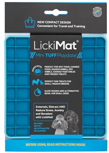 LickiMat Mini Tuff Playdate Dog Food Mat, Dog Slow Feeder LickiMat, Boredom Anxiety Relief for Dogs, Perfect for Food, Treats, Yoghurt or Peanut Butter, Fun Alternative to a Dog Bowl, Turquoise
