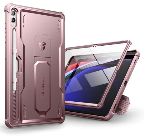 Dexnor Funda Compatible con Samsung Galaxy Tab S9 Plus [Protector de Pantalla Incorporado y Soporte], Cubierta Protectora antisísmica de Grado Militar Pesado para Samsung Tab S9 Plus - Polvo Peonía