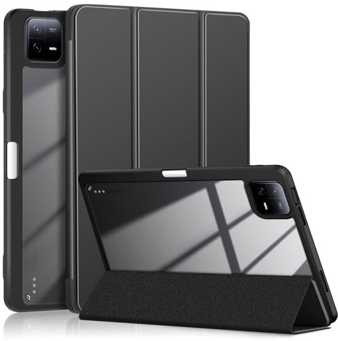 TOPCASE Funda Clara Transparente PC Respaldo para Xiaomi Mi Pad 6/6 Pro 11 Pulgadas 2023 con Soporte Bolígrafo,Ultra Delgado Carcasa con Soporte Función y Auto-Sueño/Estela,Negro