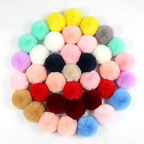 20 Stück Fellbommel Pompon Kunstfell Pompon 4cm Künstliche Fellbommel für StrickMützen und Beanies Taschenanhänger Schlüsselanhänger Anhängern Basteln Waschbär Haarkugel Anhänger DIY-Gemischte Farben