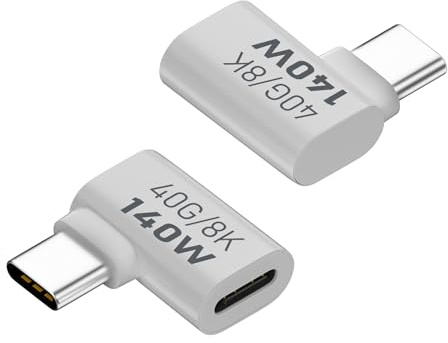 QIANRENON 140W USB C 90° Winkel Adapter Extender 40Gbps USB4.0 C Stecker auf Buchse Rechter Winkel Anschluss PD140W/8K, Al Gehäuse, für Thunderbolt 3 iPhone 15 Steam Deck, 2Pcs (Seitliche Biegung)