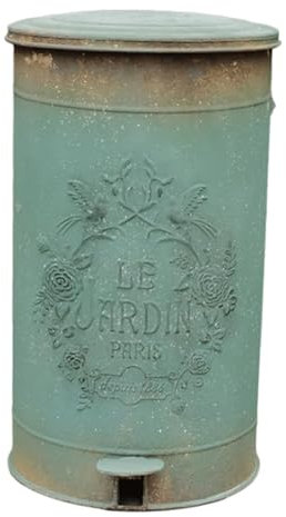SHAWLA Basurero Cubo de basura para exterior Retro redondo con cubos de basura antiguos en relieve, cubo de basura de gran capacidad con tapa, cubos de basura para jardín