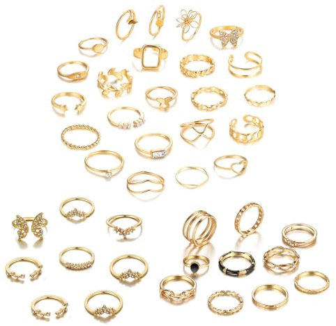 TTPSRY 41 Stück Vintage Gold Knöchelringe stapelbare Strassringe Gold Finger Ringe Set für Frauen
