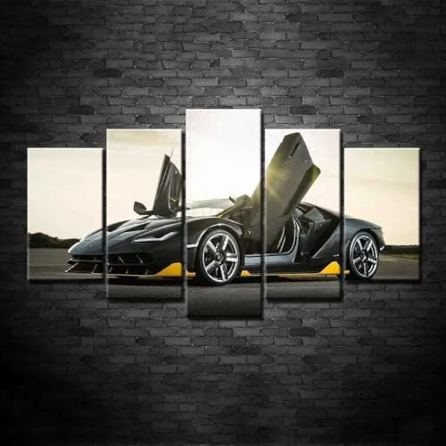 Kunstdrucke 5 Teilig Bilder Leinwand,leinwandbilder 5 teilig wohnzimmer dekoration,5 Teilig Wanddekoration Sportwagen, schwarzes Auto,Bild Bilder auf Leinwand 5 teilig Poster,wandbild xxl 100x55cm