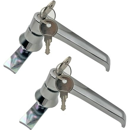 PUROCEAN 2 Sets Level Handle Cam Lock,L-Type Locking Door Handle,Cabinet Handle Lock Chrome (PX057)