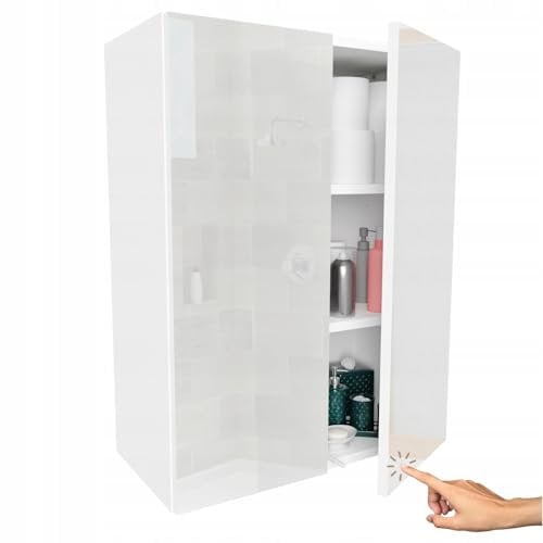 Miradu Badezimmerschrank hängend mit Push-to-Open-Fronten, Waschmaschinenschrank, badezimmerschränke, badschrank hängend, Waschbeckenunterschrank,wc Schrank, wandschrank (Weißer Hochglanz, 78x60x30)