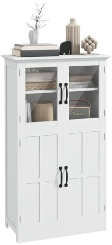 HOMCOM Buffet de Cuisine Armoire de Cuisine contemporaine Multi-rangements 2 placards, Portes en Verre, 4 étagères en Bois Blanc