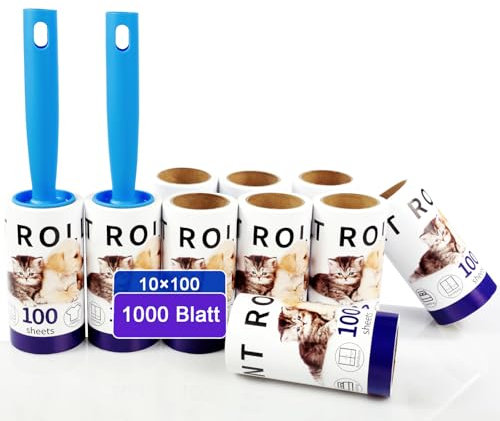 Brosse Anti Poils Animaux Mega Value Lot de 1000 Feuilles, Rouleau Super adhésive pour Poils Animaux, Brosse Vetement Anti Poils (10 Rouleaux avec 3 dérouleurs)