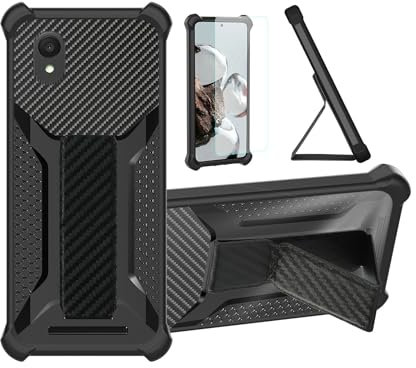 Coque pour Qilive Smartphone Q1-22 5 Pouces Coque Étui Case Cover Hybride [avec protection d'écran en verre trempé] [support magnétique pliable] [givré résistant aux empreintes digitales] Noir