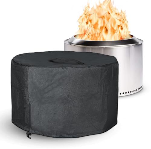 Surieen 22 Round Fire Pit Cover Outdoor Garden Firepit Patio Heater Cover | 600D Oxford Fabric Firepit Covers Compatible with Solo Stove Bonfire Yukon Cover for Patio/Garden/Camping 22D X 16H (M)