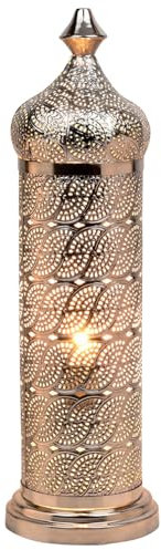 Marrakesch Orientalische Deko Stehlampe Lampe 60cm groß | Boho Tischlampe Stehleuchte als Dekoration im Wohnzimmer Schlafzimmer & Kinderzimmer | Tischleuchte Jafar silber aus Metall E27 Lampenfassung