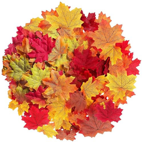 Bipl 300 Stück Künstliche Ahornblätter - Herbst Ahornblatt Farbige Herbstblätter 6 Farben Deko, Simulierte Ahornblattpflanze, Innenzimmer Party Dekoration für Halloween Erntedankfest Hochzeit