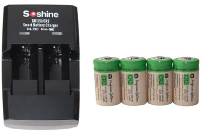Universal-Batterie-Ladegerät für CR2-Akkus und CR123A-Akkus (16340) mit 2 Fächern - Einzelkanalsteuerung, mit USB-Kabel. optional mit Akkus (Ink. 4X CR2-Akku)