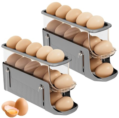 2 Stück Eierhalter für Kühlschrank, Ausziehbares Eierb Hhält 17 Große Eier Eierhalter, klarem PTE-Material Automatisch Rollend Kühlschrank Eier Organizer für Kühlschrankaufbewahrung